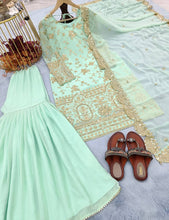 Load image into Gallery viewer, Sky Blue Designer Party Wear Top,Sharara &amp; Dupatta Set Clothsvilla