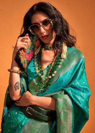 Sky Blue Designer Satin Silk Saree with Blouse Piece ClothsVilla