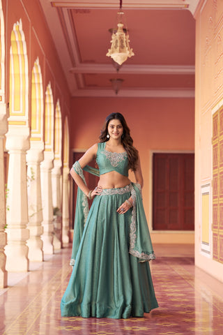 Sky Blue Designer Silk Lehenga Set ClothsVilla