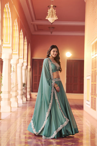 Sky Blue Designer Silk Lehenga Set ClothsVilla