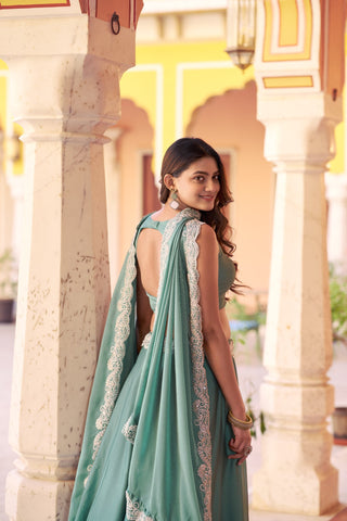 Sky Blue Designer Silk Lehenga Set ClothsVilla