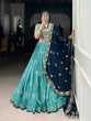 Load image into Gallery viewer, Sky Blue Designer Slab Silk Embroidered Lehenga Choli Set with Chiffon Dupatta ClothsVilla