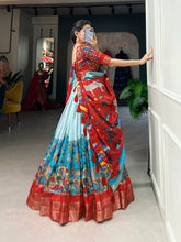 Load image into Gallery viewer, Sky Blue Dola Silk Lehenga Choli with Kalamkari Print &amp; Weaving Border ClothsVilla