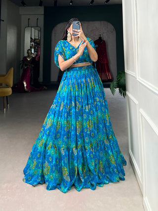 Sky Blue Effortless Elegance Chiffon Floral Print Co-ord Set ClothsVilla
