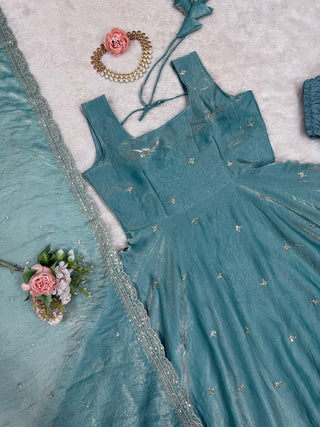 Sky Blue Eid Special Elegant Gown ClothsVilla