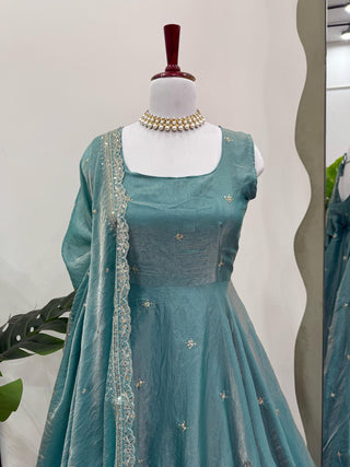 Sky Blue Eid Special Elegant Gown ClothsVilla