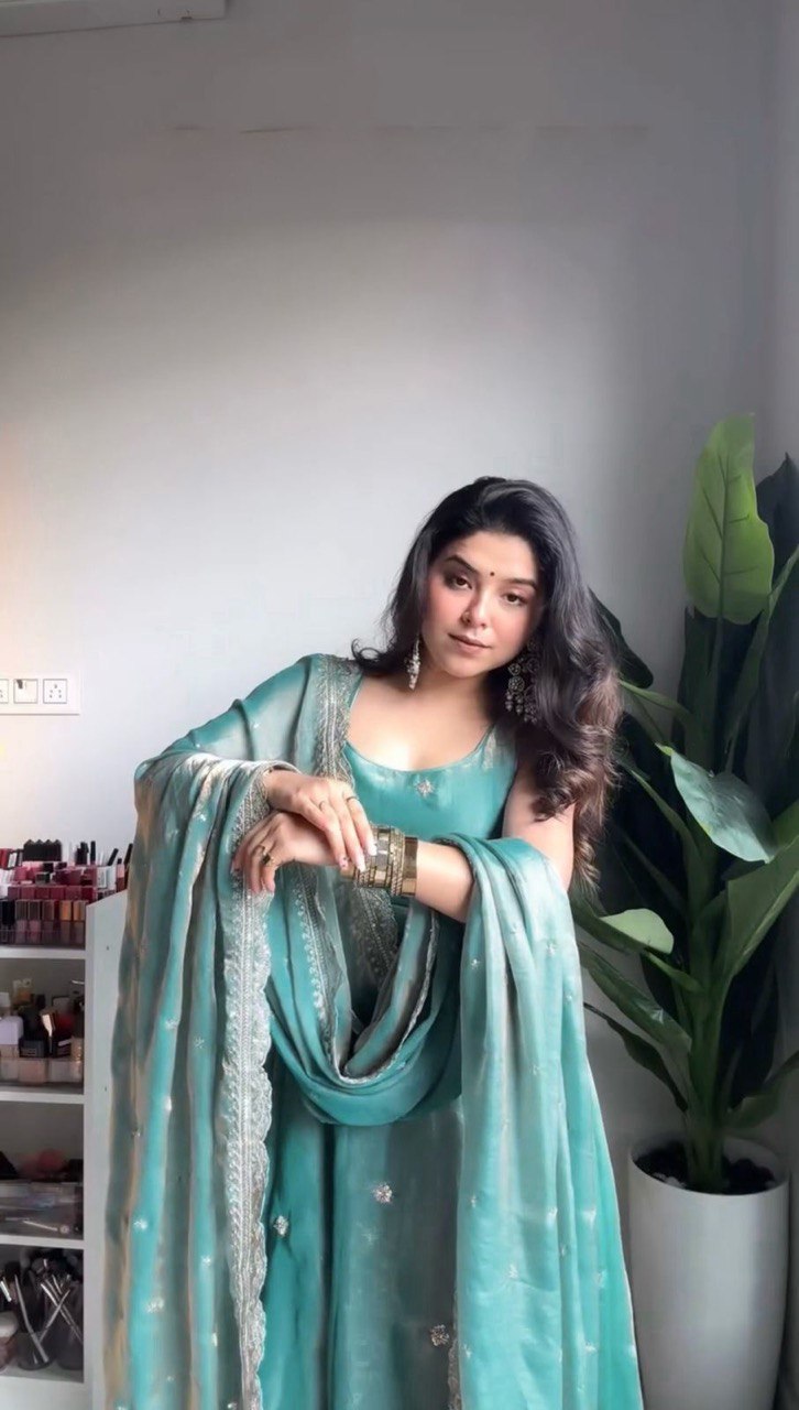 Sky Blue Eid Special Elegant Gown ClothsVilla
