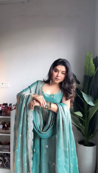 Sky Blue Eid Special Elegant Gown ClothsVilla