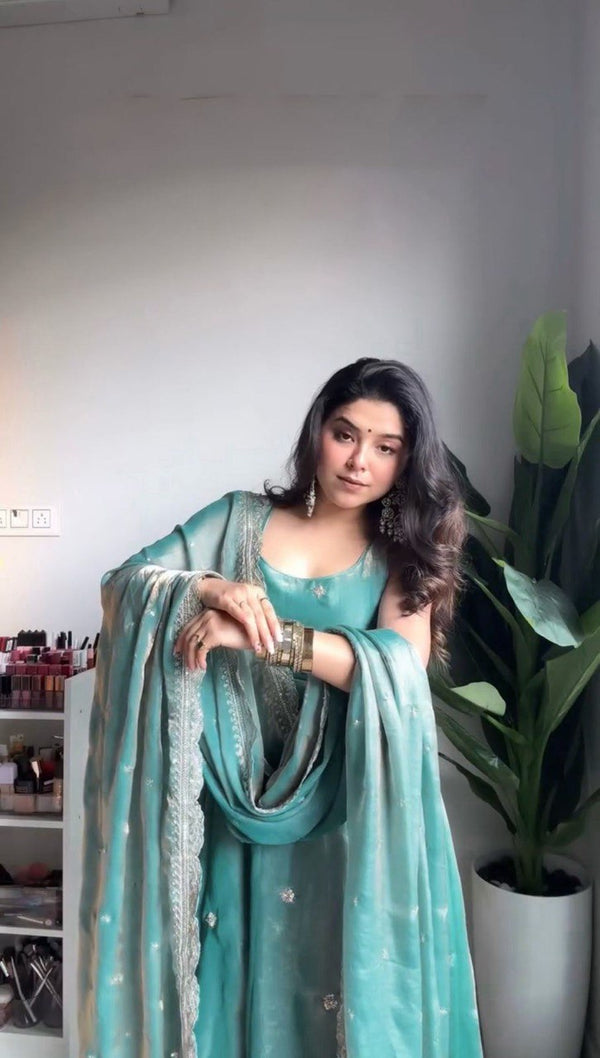 Sky Blue Eid Special Elegant Gown ClothsVilla