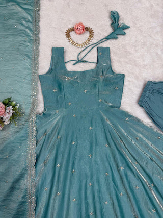 Sky Blue Eid Special Elegant Gown ClothsVilla