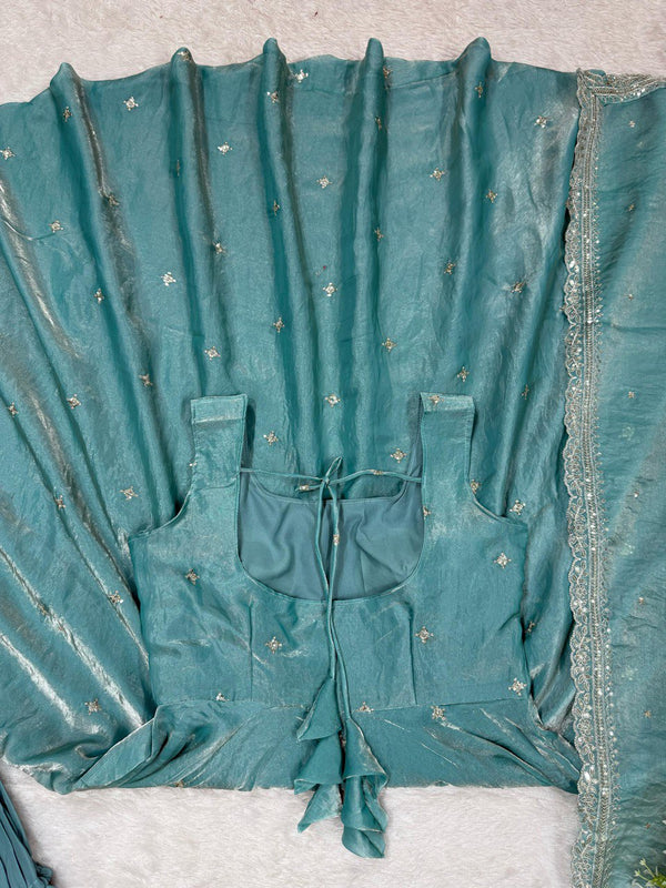 Sky Blue Eid Special Elegant Gown ClothsVilla