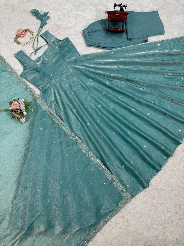 Sky Blue Eid Special Elegant Gown ClothsVilla