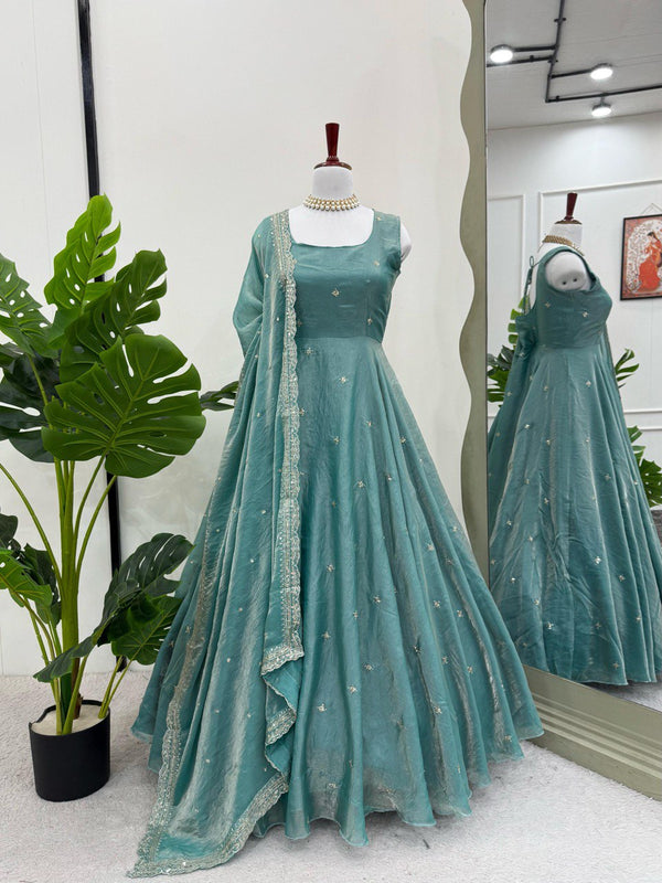 Sky Blue Eid Special Elegant Gown ClothsVilla