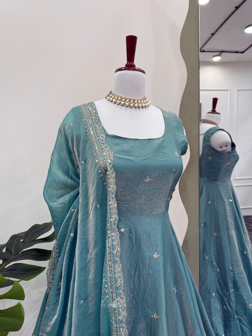 Sky Blue Eid Special Elegant Gown ClothsVilla