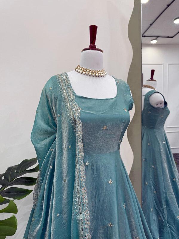 Sky Blue Eid Special Elegant Gown ClothsVilla