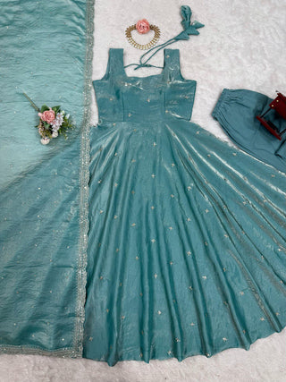 Sky Blue Eid Special Elegant Gown ClothsVilla