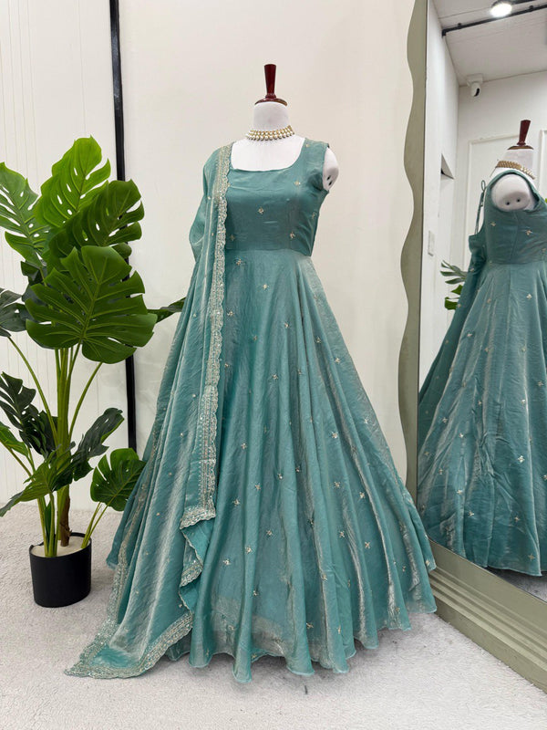 Sky Blue Eid Special Elegant Gown ClothsVilla