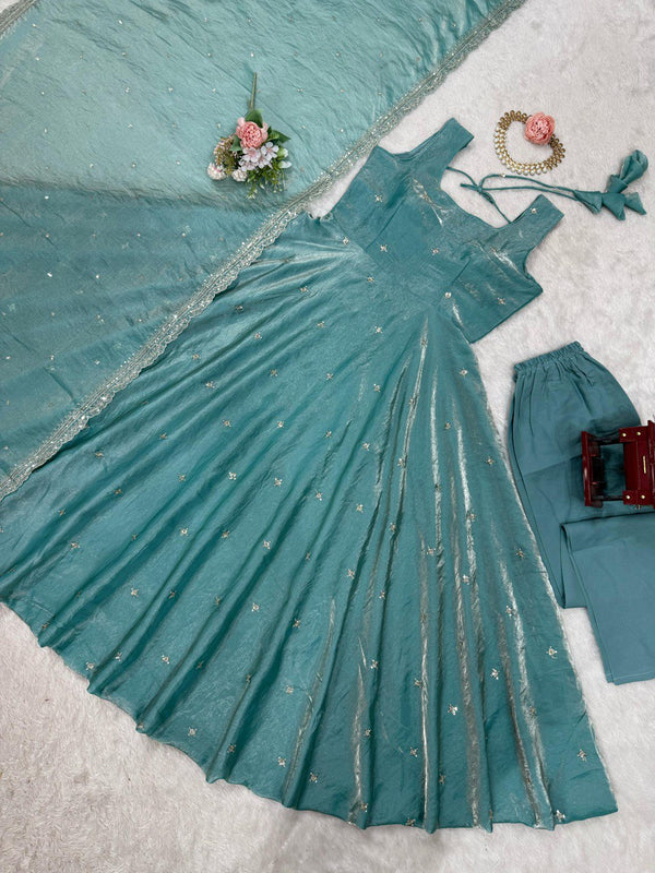 Sky Blue Eid Special Elegant Gown ClothsVilla