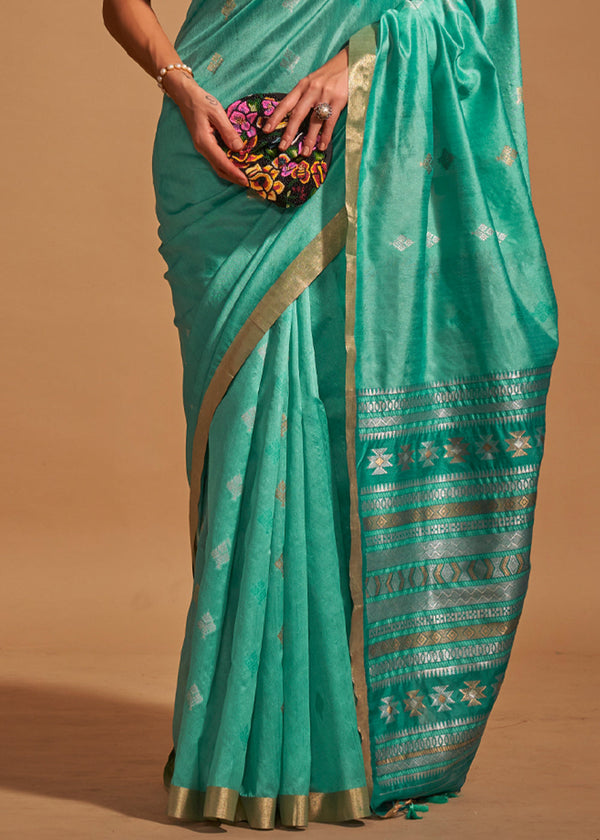 Sky Blue Elegant Banarasi Blended Silk Saree with Intricate Timeless Design – Ideal for Grand Occasions ClothsVilla