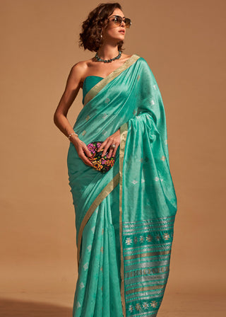 Sky Blue Elegant Banarasi Blended Silk Saree with Intricate Timeless Design – Ideal for Grand Occasions ClothsVilla