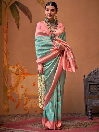 Sky Blue Elegant Banarasi Silk Blend Saree with Unstitched Blouse ClothsVilla