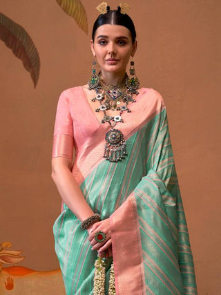 Sky Blue Elegant Banarasi Silk Blend Saree with Unstitched Blouse ClothsVilla