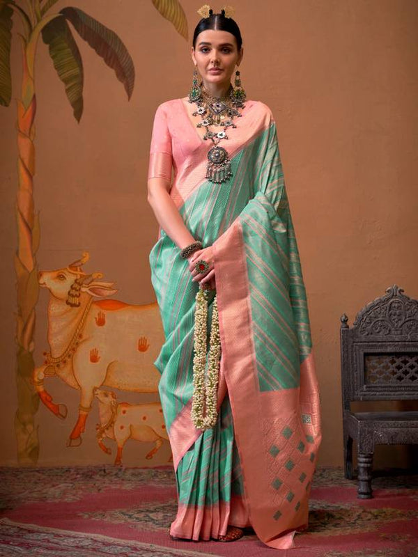 Sky Blue Elegant Banarasi Silk Blend Saree with Unstitched Blouse ClothsVilla
