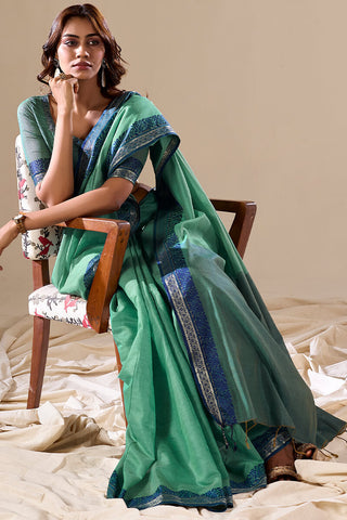 Sky Blue Elegant Banarasi Silk Blend Saree with Zari Woven Border ClothsVilla