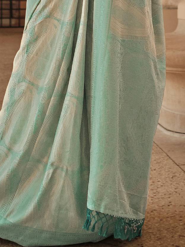 Sky Blue Elegant Banarasi Silk Blend Woven Saree with Tassel Detailing ClothsVilla