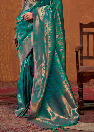 Sky Blue Elegant Blended Silk Banarasi Saree with Blouse Piece – Timeless Traditional Charm ClothsVilla