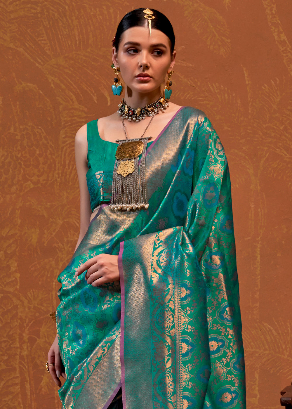 Sky Blue Elegant Blended Silk Banarasi Saree with Blouse Piece – Timeless Traditional Charm ClothsVilla
