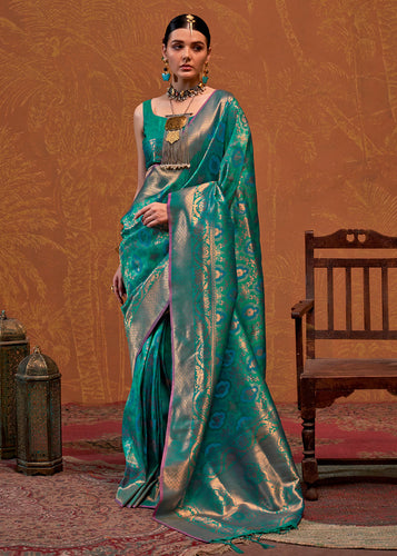 Sky Blue Elegant Blended Silk Banarasi Saree with Blouse Piece – Timeless Traditional Charm ClothsVilla