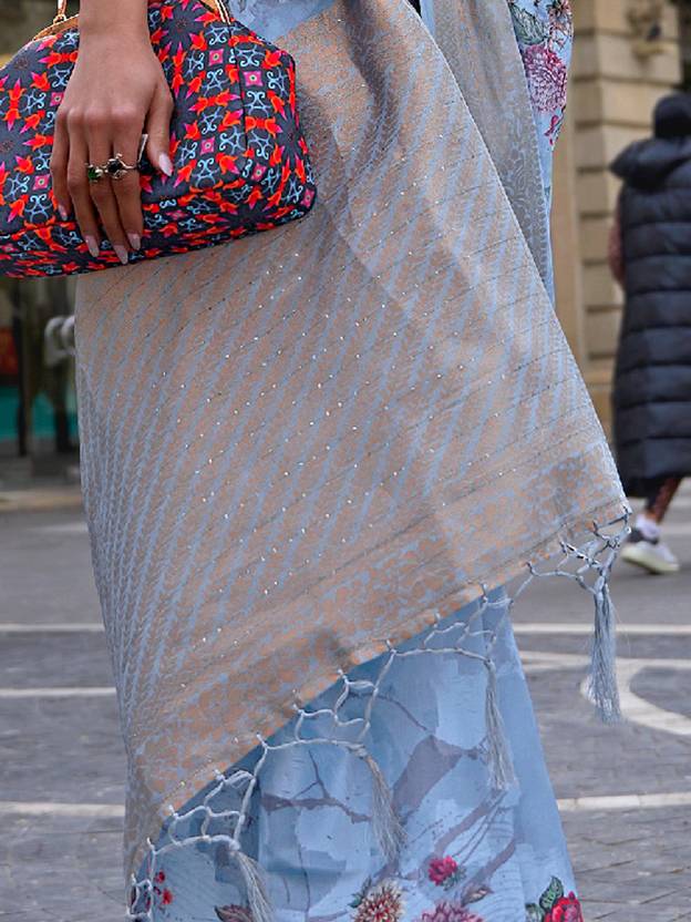 Sky Blue Elegant Brasso Madurai Saree with Unstitched Blouse Piece Clothsvilla