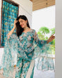 Load image into Gallery viewer, Sky Blue Elegant Chanderi Cotton Kurta Suit Set with Floral Organza Dupatta &amp; Rayon Pants