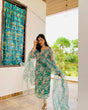 Load image into Gallery viewer, Sky Blue Elegant Chanderi Cotton Kurta Suit Set with Floral Organza Dupatta &amp; Rayon Pants