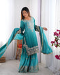 Load image into Gallery viewer, Sky Blue Elegant Chinon Silk Ensemble – Top, Plazo &amp; Dupatta ClothsVilla
