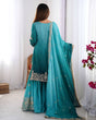 Load image into Gallery viewer, Sky Blue Elegant Chinon Silk Ensemble – Top, Plazo &amp; Dupatta ClothsVilla