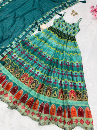 Sky Blue Elegant Digital Printed Organza Anarkali Gown with Georgette Dupatta Clothsvilla