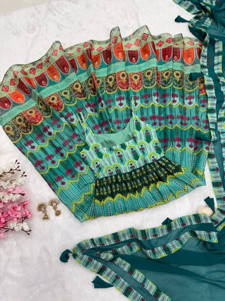 Sky Blue Elegant Digital Printed Organza Anarkali Gown with Georgette Dupatta Clothsvilla