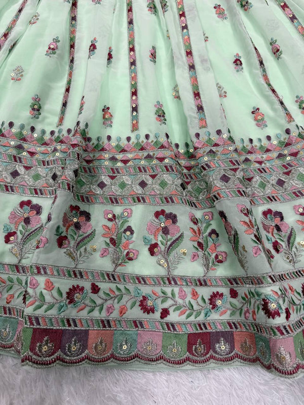Mint Green Elegant Faux Georgette Thread & Sequin Work Suit Set with Dupatta – Fully Stitched ClothsVilla
