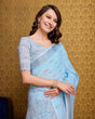 Load image into Gallery viewer, Sky Blue Elegant &amp; Gold-Toned Ikat Woven Saree with Zari Border ClothsVilla