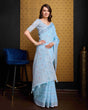 Load image into Gallery viewer, Sky Blue Elegant &amp; Gold-Toned Ikat Woven Saree with Zari Border ClothsVilla