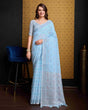 Load image into Gallery viewer, Sky Blue Elegant &amp; Gold-Toned Ikat Woven Saree with Zari Border ClothsVilla