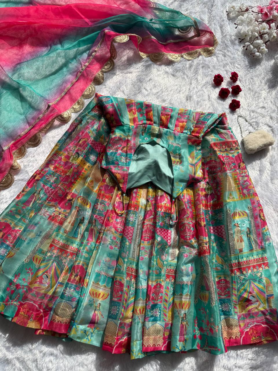 Sky Blue Elegant Jimmy Organza Silk Digital Printed Anarkali Gown with Designer Dupatta – 8 Meter Flair ClothsVilla