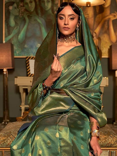 Sky Blue Elegant Kanjivaram Kanchipuram Silk Saree Traditional Grace Clothsvilla