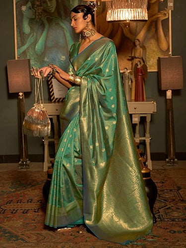 Sky Blue Elegant Kanjivaram Kanchipuram Silk Saree Traditional Grace Clothsvilla