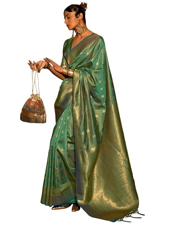 Sky Blue Elegant Kanjivaram Kanchipuram Silk Saree Traditional Grace Clothsvilla