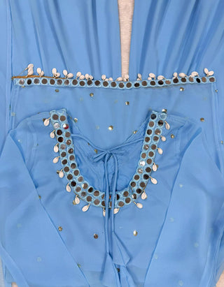 Sky Blue Elegant Mirror Work Georgette Suit Set ClothsVilla