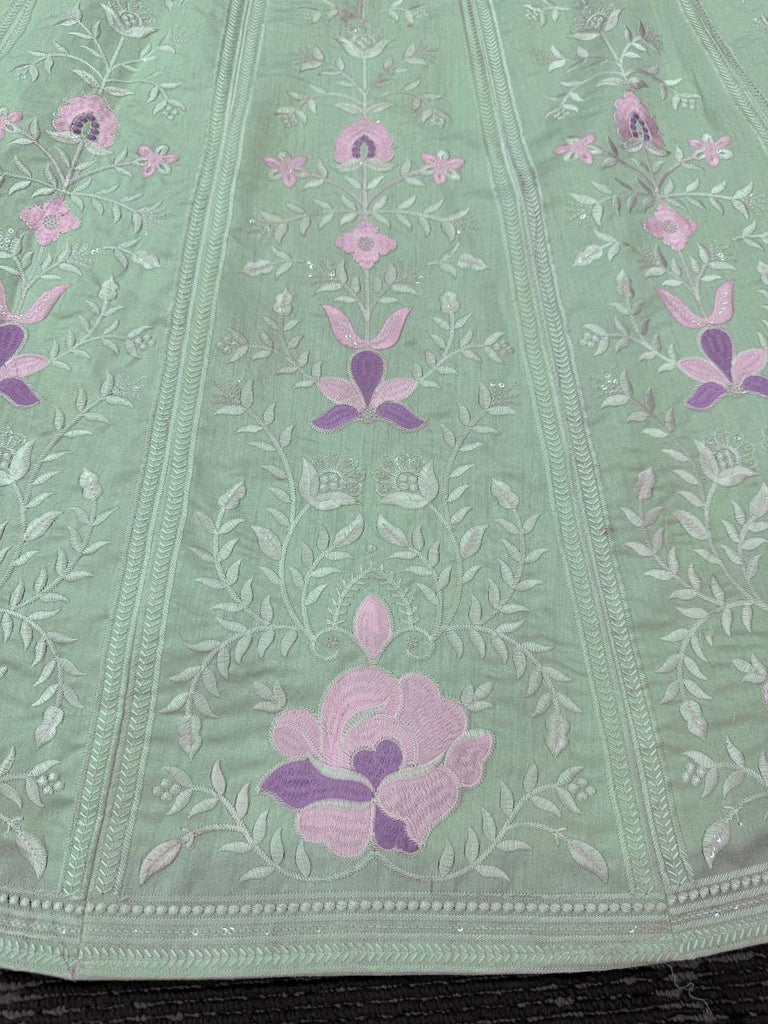 Sky Blue Elegant Mono Banglory Thread & Sequin Embroidered Lehenga Choli Set with Fancy Dupatta ClothsVilla