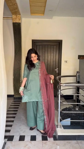 Sky Blue Elegant Natural Crepe Farshi Salwar Suit Set with Thread Work & Georgette Dupatta ClothsVilla